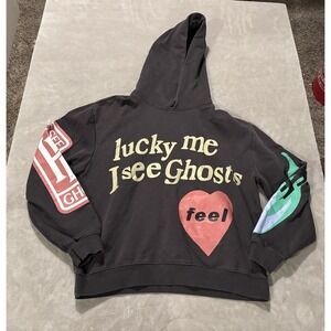 Lucky Me I See Ghosts Kanye West Kid Cudi Hoodie Camp Flog Gnaw Black Small